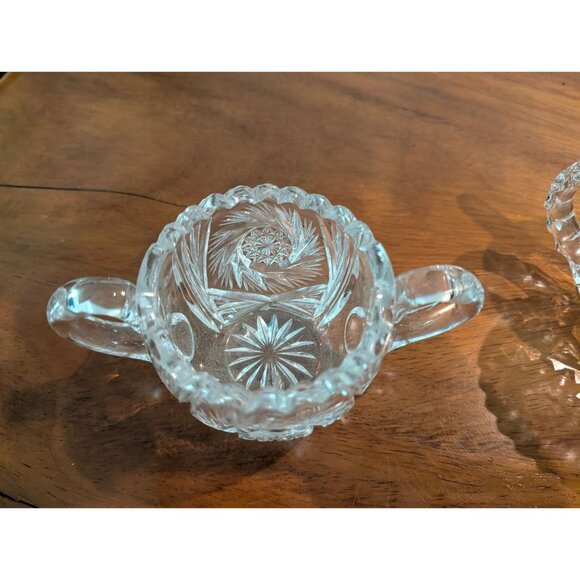 VTG ABP American Brilliant Cut Glass Pinwheel Hobstar Sugar Bowl & Creamer - Picture 12 of 12